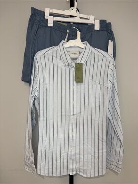 Goodfellow & Co Stripe Button-Down Shirt & Blue Shorts Size L Large New NWT